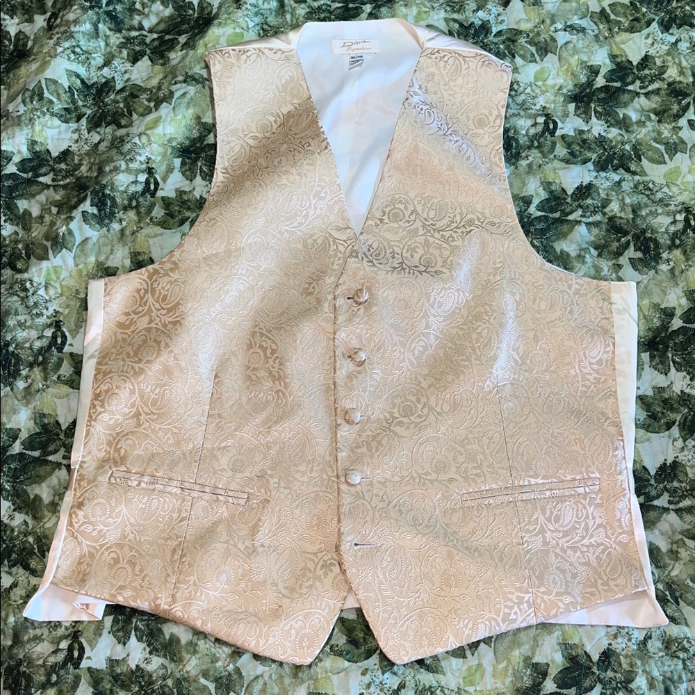Italian Silk‎ Ivory Cream Embroidered Jacquard Formal Vest XL/TG Made in Canada